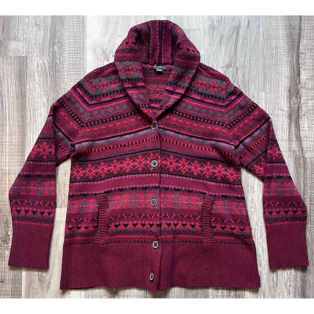 Eddie Bauer Women's XL Aztec Geometric Shawl Collar Cardigan Sweater